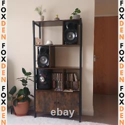 Rustic Bookcase Cupboard 4 Tier Retro Vinyl Record Shelving Unit Display Stand