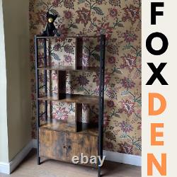 Rustic Bookcase Cupboard 4 Tier Retro Vinyl Record Shelving Unit Display Stand