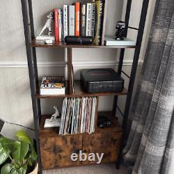 Rustic Bookcase Cupboard 4 Tier Retro Vinyl Record Shelving Unit Display Stand