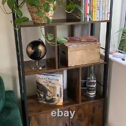 Rustic Bookcase Cupboard 4 Tier Retro Vinyl Record Shelving Unit Display Stand