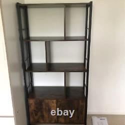 Rustic Bookcase Cupboard 4 Tier Retro Vinyl Record Shelving Unit Display Stand