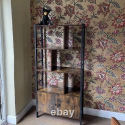Rustic Bookcase Cupboard 4 Tier Retro Vinyl Record Shelving Unit Display Stand