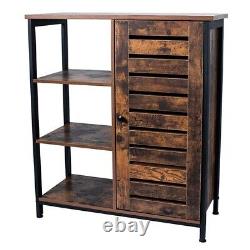 Rustic Brown Storage Cabinet, Three Open Shelves with a Closed Door Compartment