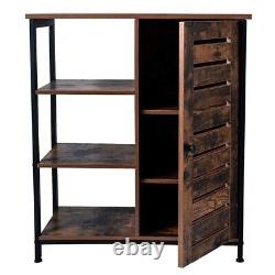 Rustic Brown Storage Cabinet, Three Open Shelves with a Closed Door Compartment