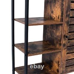 Rustic Brown Storage Cabinet, Three Open Shelves with a Closed Door Compartment