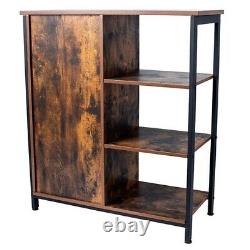 Rustic Brown Storage Cabinet, Three Open Shelves with a Closed Door Compartment