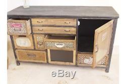 Rustic Colourful Wooden Cabinet 10 Drawer Storage Compartment Vintage Sideboard