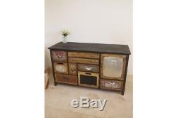 Rustic Colourful Wooden Cabinet 10 Drawer Storage Compartment Vintage Sideboard