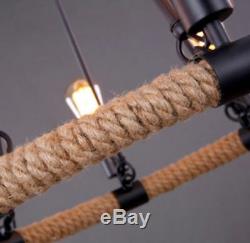 Rustic Modern Vintage Retro Industrial Hemp Rope Metal 2 Tier Chandelier Light