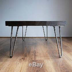 Rustic Vintage Industrial Solid Wood Coffee Table-Bare Metal Hairpin Legs, Dark