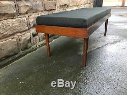 SOLD! Retro Mid-Century Upholstered Teak Bench / Hall / Window Seat Vintage