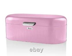 SWAN New Retro Pink Kitchen Set Bread Bin, 3 Canisters & Mug Tree Set RRP £87.97