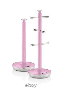 SWAN New Retro Pink Kitchen Set Bread Bin, 3 Canisters & Mug Tree Set RRP £87.97