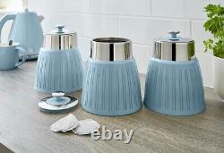 SWAN Retro Blue Bread Bin Canisters Mug Tree Towel Pole Kitchen Storage Set