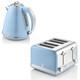 Swan Retro Blue & Chrome Jug Kettle & 4 Slice Toaster Vintage Kitchen Set