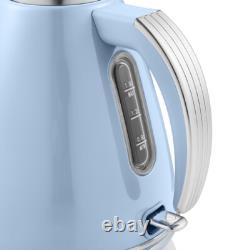 SWAN Retro Blue & Chrome Jug Kettle & 4 Slice Toaster Vintage Kitchen Set