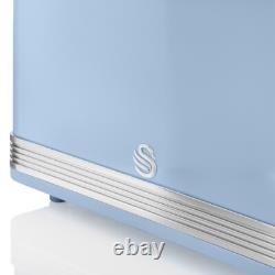 SWAN Retro Blue & Chrome Jug Kettle & 4 Slice Toaster Vintage Kitchen Set