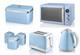 Swan Retro Blue Jug Kettle 2 Slice Toaster Microwave Bread Bin & Canisters Set