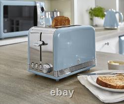 SWAN Retro Blue Jug Kettle 2 Slice Toaster Microwave Bread Bin & Canisters Set