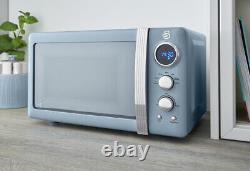 SWAN Retro Blue Jug Kettle 2 Slice Toaster Microwave Bread Bin & Canisters Set