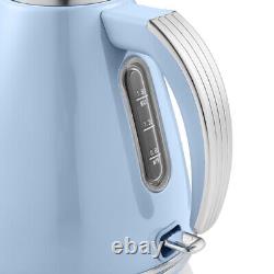 SWAN Retro Blue Jug Kettle 2 Slice Toaster Microwave Bread Bin & Canisters Set