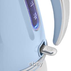 SWAN Retro Blue Jug Kettle 2 Slice Toaster Microwave Bread Bin & Canisters Set