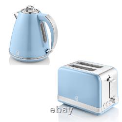 SWAN Retro Blue Jug Kettle 2 Slice Toaster Vintage Kitchen Set 2 Year Guarantee