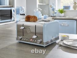 SWAN Retro Blue Jug Kettle, 4 Slice Toaster & 3 Canisters Vintage Kitchen Set
