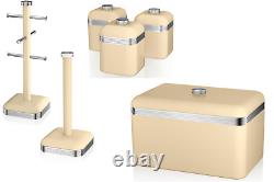 SWAN Retro Cream Breadbin Canisters Mug Tree & Towel Pole Kitchen Storage Set