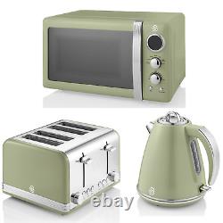 SWAN Retro Green Jug Kettle 4 Slice Toaster & Microwave Vintage Kitchen Set