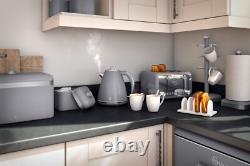 SWAN Retro Grey Breadbin & Tea, Coffee, Sugar Canisters Kitchen Storage Set