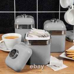 SWAN Retro Grey Breadbin & Tea, Coffee, Sugar Canisters Kitchen Storage Set
