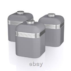 SWAN Retro Grey Breadbin & Tea, Coffee, Sugar Canisters Kitchen Storage Set