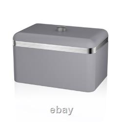 SWAN Retro Grey Breadbin & Tea, Coffee, Sugar Canisters Kitchen Storage Set