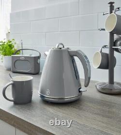 SWAN Retro Grey Jug Kettle 4 Slice Toaster Canisters Mug Tree & Towel Pole Set