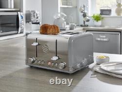 SWAN Retro Grey Jug Kettle 4 Slice Toaster Canisters Mug Tree & Towel Pole Set