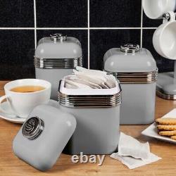 SWAN Retro Grey Jug Kettle 4 Slice Toaster Canisters Mug Tree & Towel Pole Set