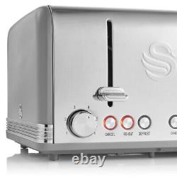 SWAN Retro Grey Jug Kettle 4 Slice Toaster Canisters Mug Tree & Towel Pole Set