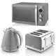 Swan Retro Jug Kettle 4 Slice Toaster & 800w Digital Microwave In Vintage Grey