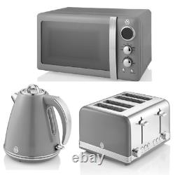 SWAN Retro Jug Kettle 4 Slice Toaster & 800W Digital Microwave in Vintage Grey