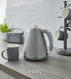 SWAN Retro Jug Kettle 4 Slice Toaster & 800W Digital Microwave in Vintage Grey