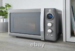 SWAN Retro Jug Kettle 4 Slice Toaster & 800W Digital Microwave in Vintage Grey