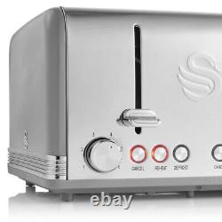 SWAN Retro Jug Kettle 4 Slice Toaster & 800W Digital Microwave in Vintage Grey