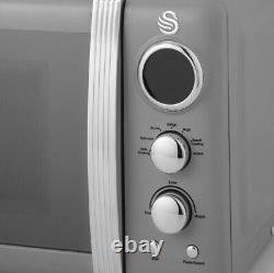 SWAN Retro Jug Kettle 4 Slice Toaster & 800W Digital Microwave in Vintage Grey