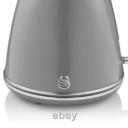 SWAN Retro Jug Kettle 4 Slice Toaster & 800W Digital Microwave in Vintage Grey