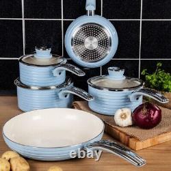 SWAN Retro Jug Kettle 4 Slice Toaster Microwave & 5 Piece Pan Set Vintage Blue