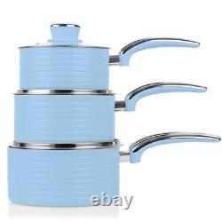 SWAN Retro Jug Kettle 4 Slice Toaster Microwave & 5 Piece Pan Set Vintage Blue