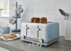 SWAN Retro Jug Kettle 4 Slice Toaster Microwave & 5 Piece Pan Set Vintage Blue