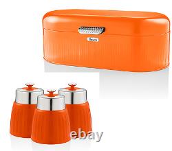 SWAN Retro Orange Bread Bin & Canisters Vintage Design Kitchen Storage Set of 4