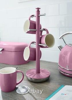 SWAN Retro Pink Kitchen Accessories Bread Bin Canisters Mug Tree Towel Pole Set